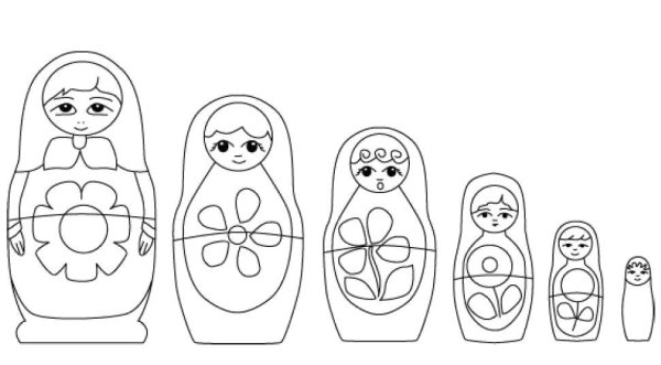 Рисование семья Семеновских матрешек