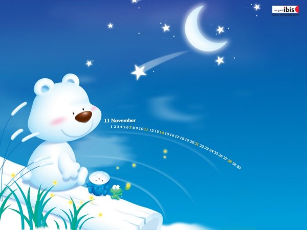 Белый Медвежонок на фоне звезд