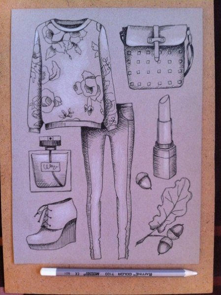 Зарисовки одежды в скетчбуке