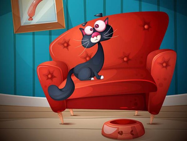 Мультяшный кот на диване
