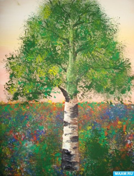 Рисование березы гуашью