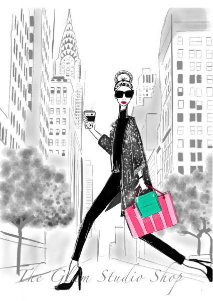 Фэшн иллюстрации на фоне города