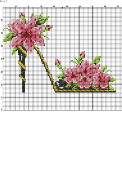 Туфелька с цветами вышивка крестом