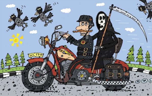 Карикатура мотоциклист