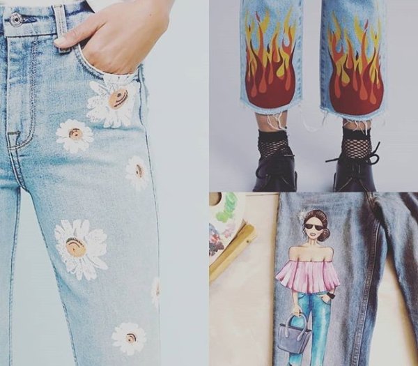 Роспись на джинсах современной