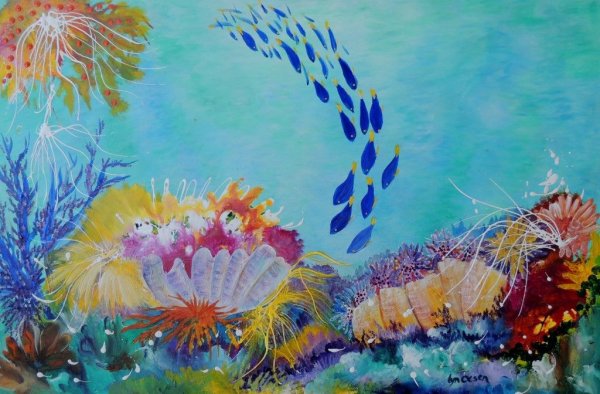 Кораллы гуашью