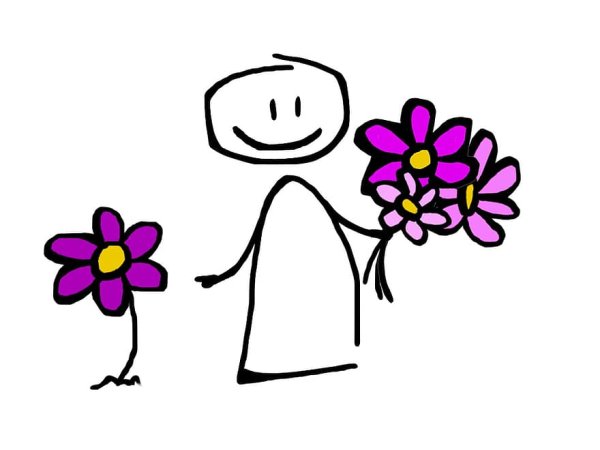 Человечек дарит цветы