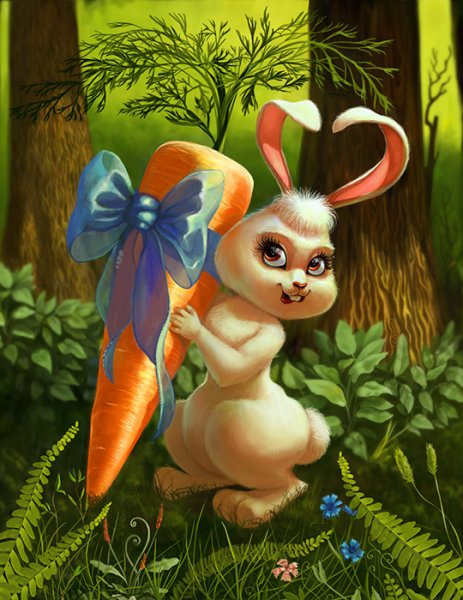 Прикольный заяц с морковкой