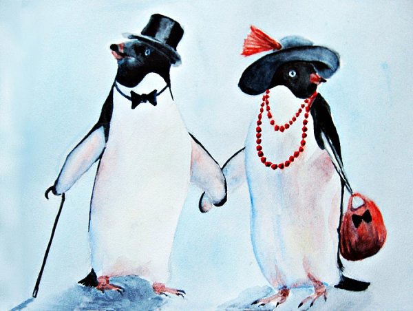 Пингвин акварелью