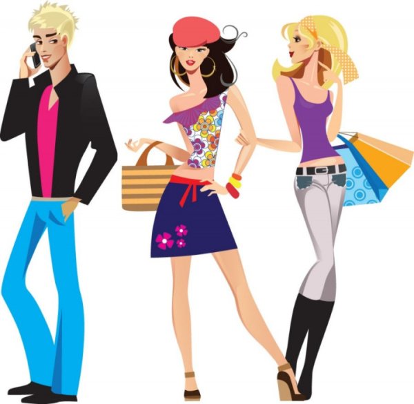 Модные девушки и мужчины Векторная иллюстрация