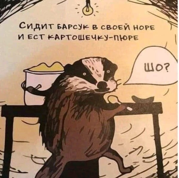 Сидит барсук в своей норе и ест картошечку