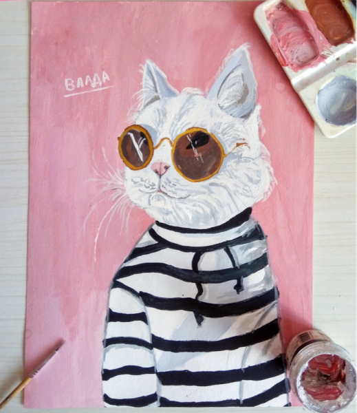 Стильный кот нарисованный