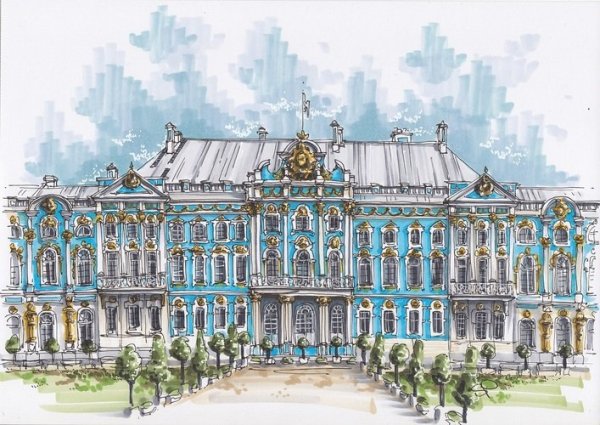Екатерининский дворец в Пушкине рисунок