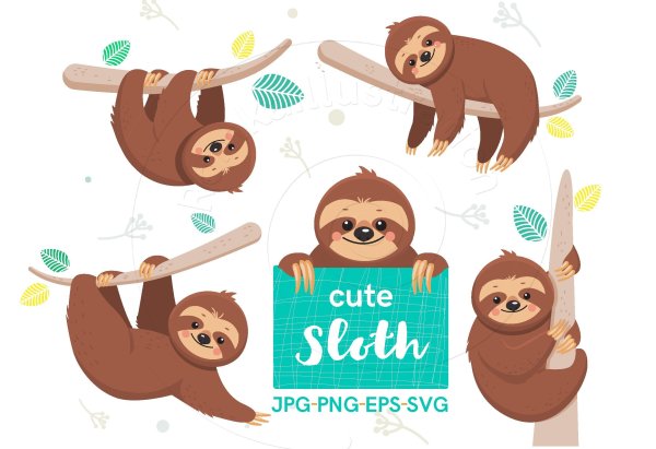 Ленивец мультяшный с кофе