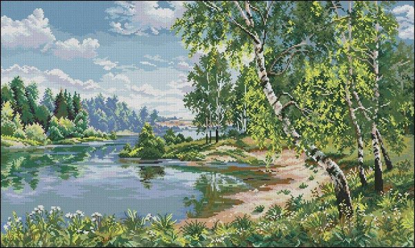 Березы у реки вышивка Овен