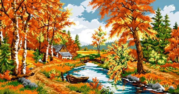 Вышивка осенний пейзаж