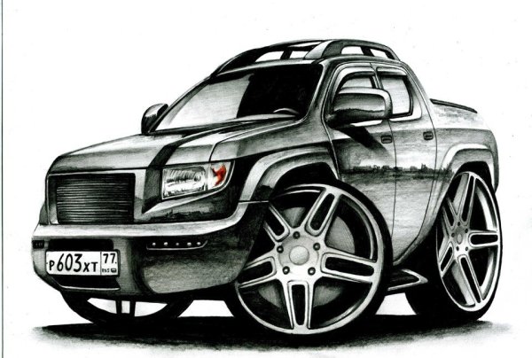 Шарж карандашом с машиной