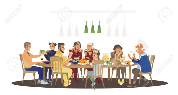 Люди за столом мультяшные