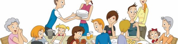 Большая семья мульт за столом