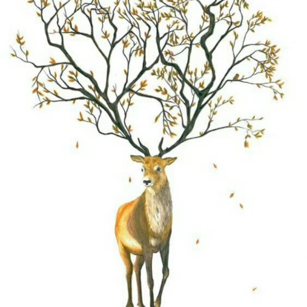 Олень с рогами ветками