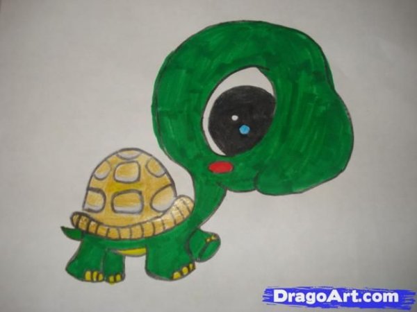 Нарисовать черепаху с большими глазами