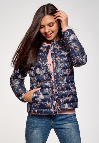 Пуховик с принтом женский