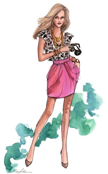 Стильная девушка в полный рост рисунок
