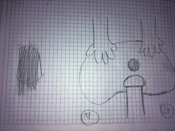 Ребенок нарисовал раковину и руки