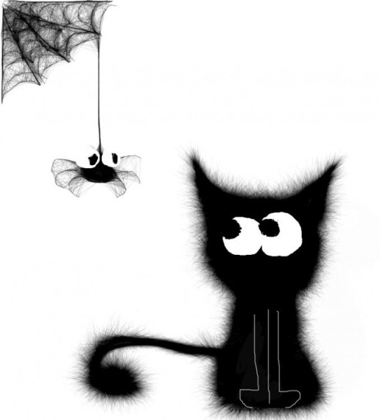 Черный котик рисунок