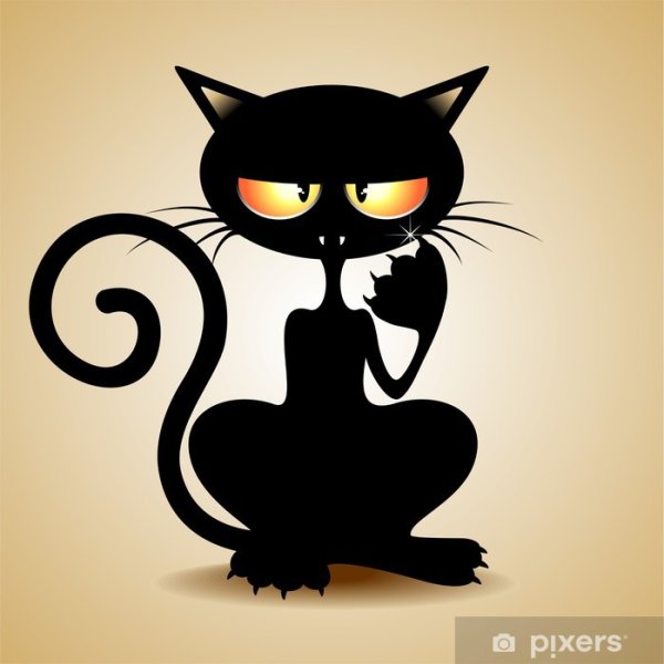 Смешной черный кот мультяшный