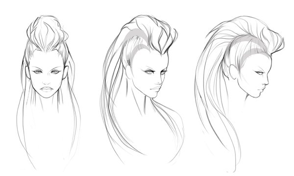 Женские прически карандашом в профиль