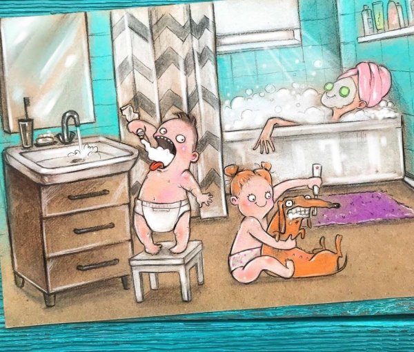 Карикатура мама в декрете