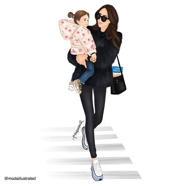 Модные иллюстрации мама и дети