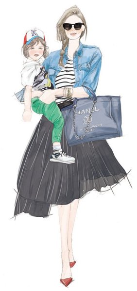 Модные иллюстрации мама и дети