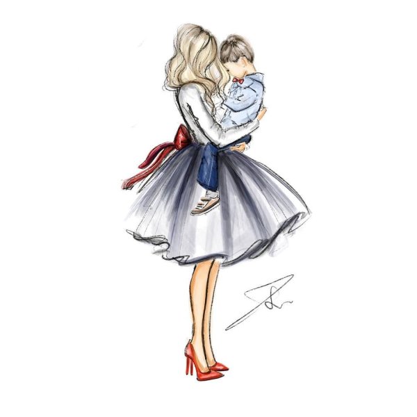 Фэшн иллюстрации мама с ребенком