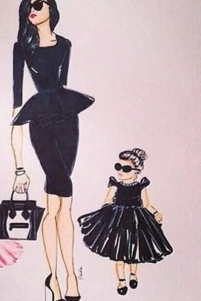 Фэшн иллюстрации мама с ребенком