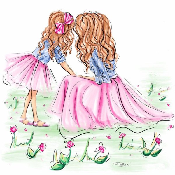 Мама и дочка рисунок