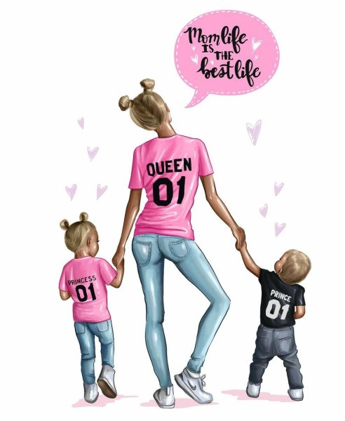 Модные иллюстрации мама дочка и сын