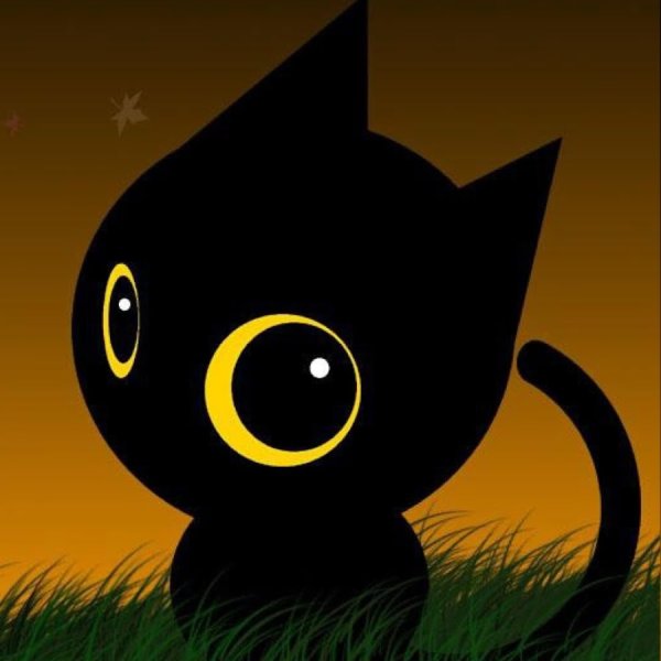 Черный кот с желтыми глазами аниме