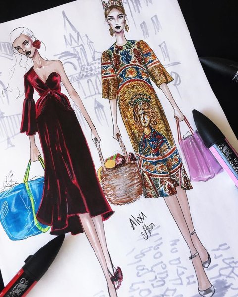 Фэшн скетчинг платье