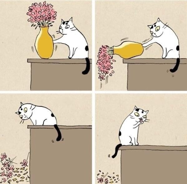 Кошка уронила вазу