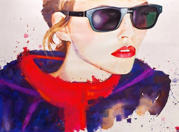 Девушка в очках акварель