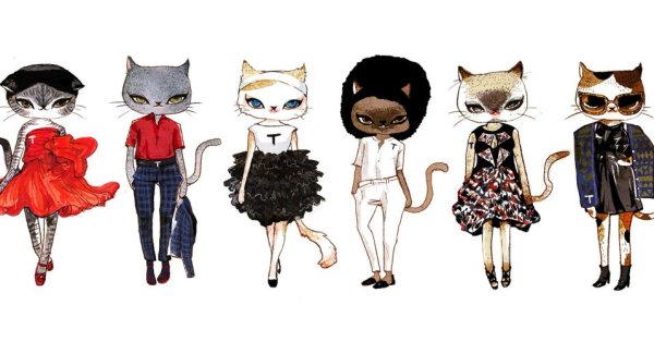 Мультяшные котики в одежде