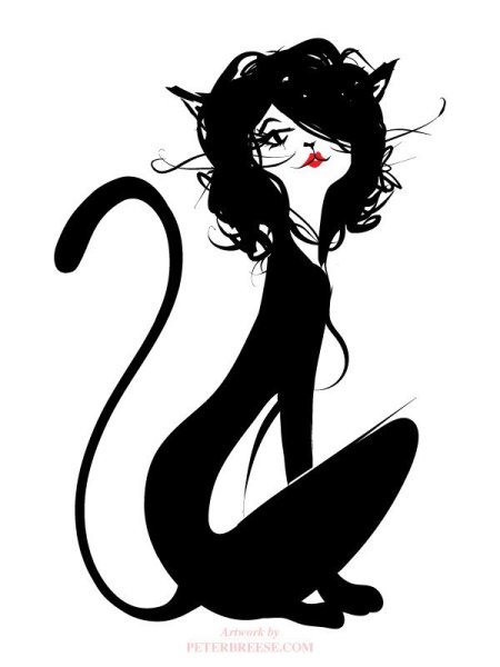 Силуэт девушки с кошкой