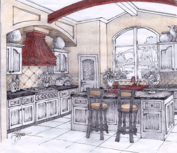 Интерьер кухни нарисовать