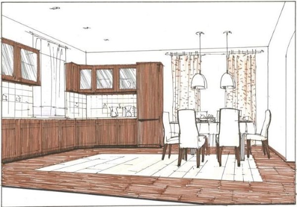 Интерьер кухни чертеж