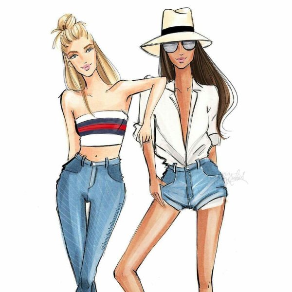 Модные подруги нарисованные