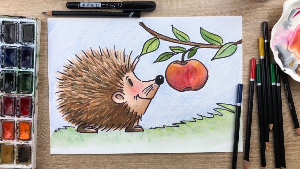 Ежик рисованный прикольный