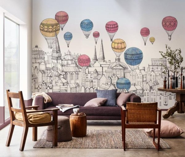 Графика на стене в интерьере