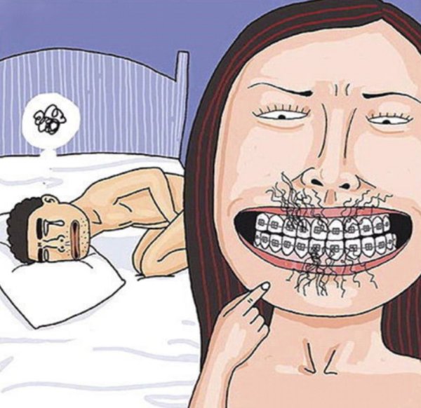 Смешная девушка с брекетами